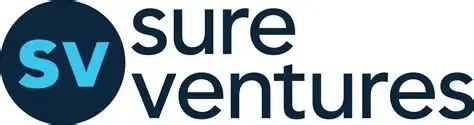 Logo for Sure Ventures featuring a dark navy circular mark with light blue 'SV' initials and the company name in dark navy lowercase text.